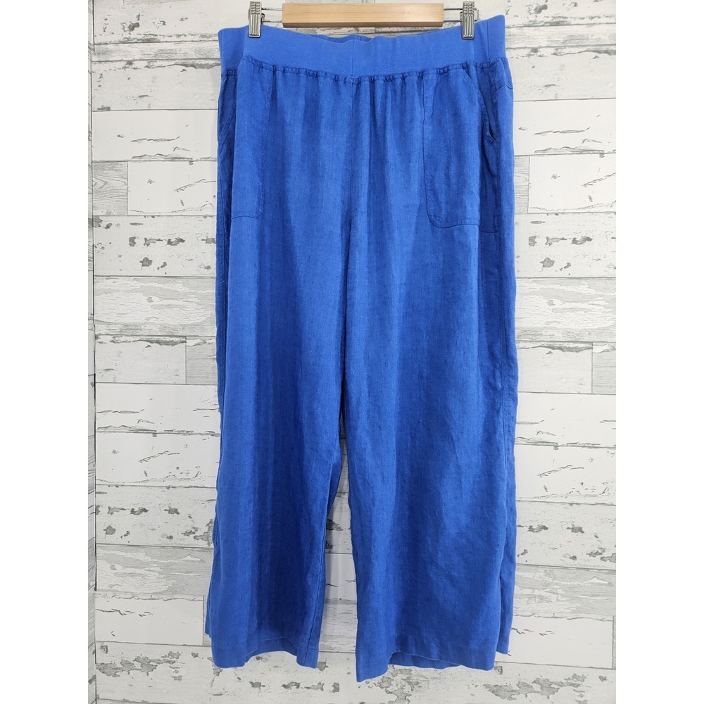 Multiples Royal Blue 100% Linen Pants Pull on Wide Legs Women XL